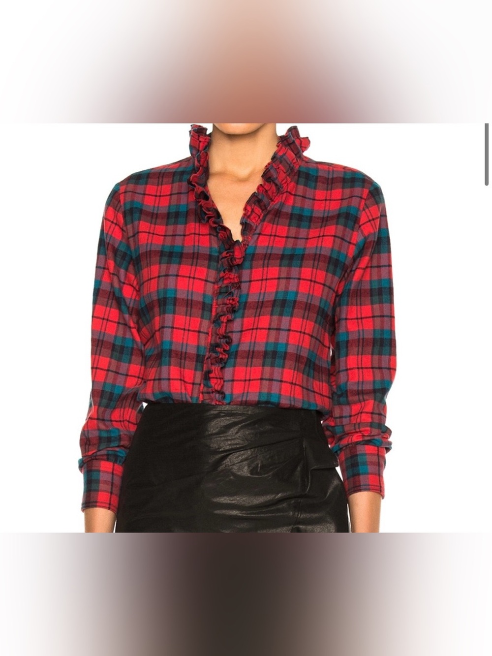 Isabel Marant Etoile Ruffled Red Plaid Button-Front Blouse Size 42 (Large)